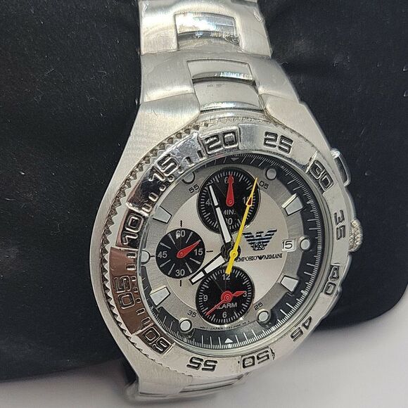 ARMANI AR0690 Men's Stainless Steel Analog Dial Quartz Genuine Wrist Watch BC481 - Picture 3 of 10